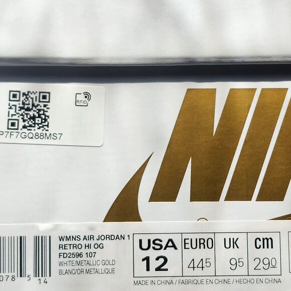 Wmns Air Jordan 1 Retro OG High Metallic Gold Brand New Sz 12 - Picture 9 of 10